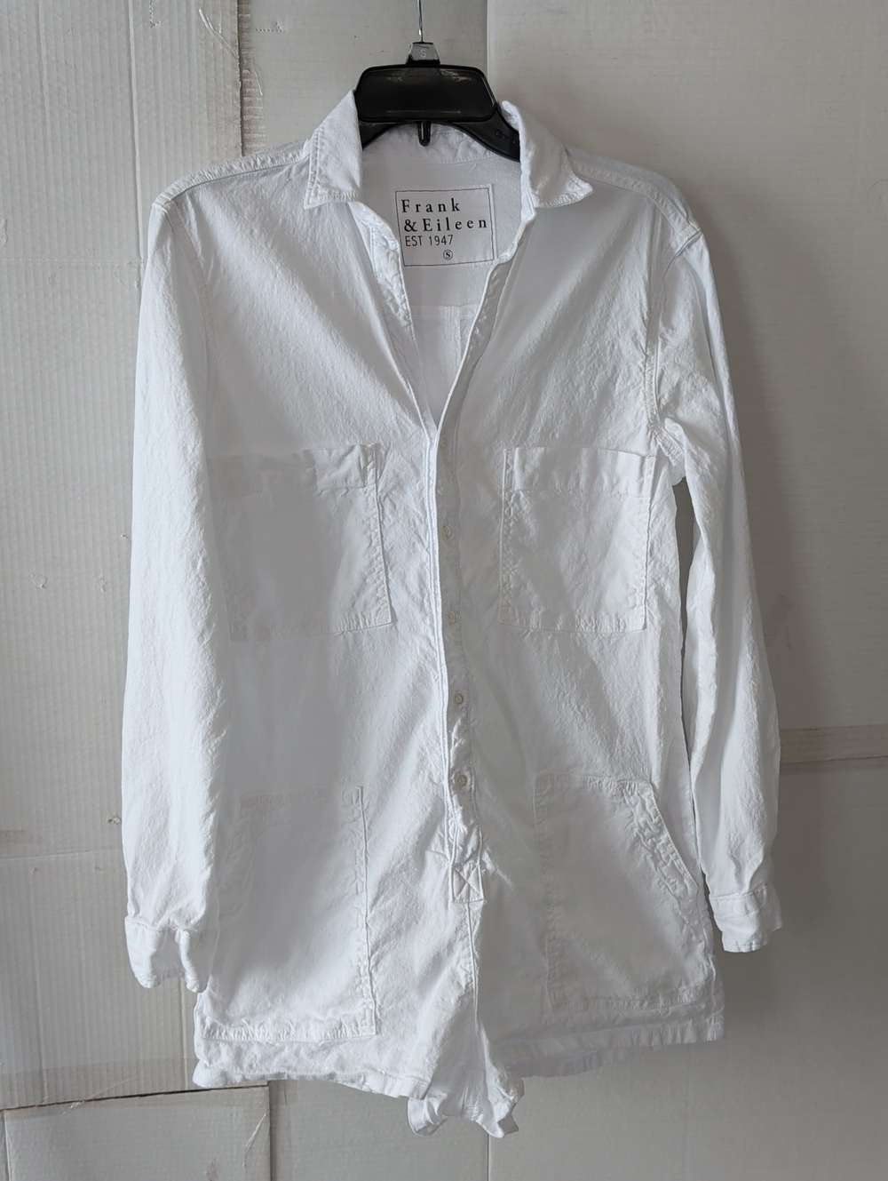 Frank & Eileen White Long Sleeve Button Down Romper SZ Small Chic Collegiate
